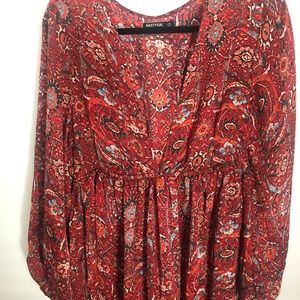 Nastygal Big Love red paisley plunging v neckline maxi dress size 10